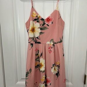Floral Pink Spaghetti Strap Dress Tag Large Fits Medium